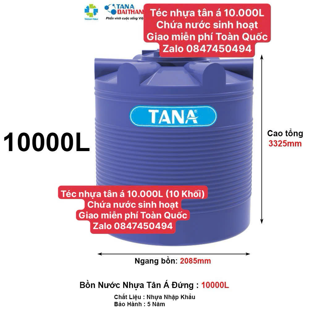 Bồn nhựa 10 m3 10 khối 10.000L đứng tân á đại thành ex chứa nước dự trữ sinh hoạt giao miễn phí Toàn Quốc