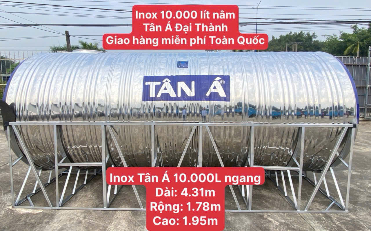 Téc inox Tân Á 10 khối 10m3 10.000L ngang Téc Inox 10m3 Tân á đại thành bảo hành 12 năm giao miễn phí Toàn Quôc