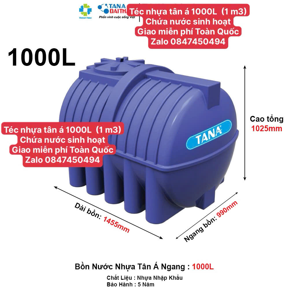 Bồn nước tân á 1000 lít nằm ngang tân á ex( téc nước 1000l ngang) giao miễn phí Toàn Quốc