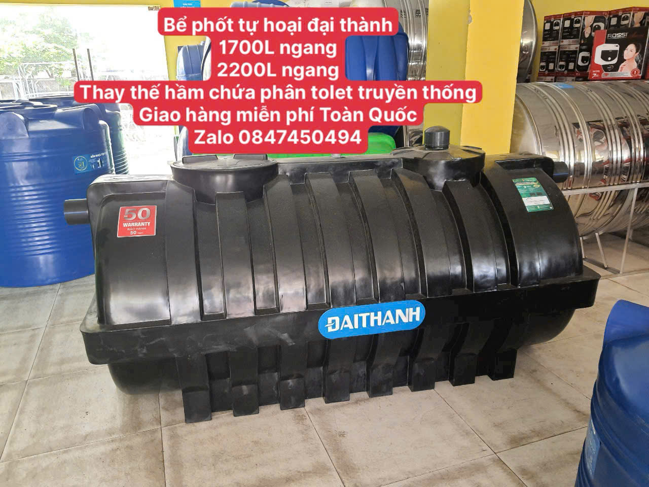 Bồn tự hoại 1700L  2200L ngang đại thành cao cấp chứa phân tolet wc thay thế hầm chứa bê tông giao hàng miễn phí Toàn Quốc