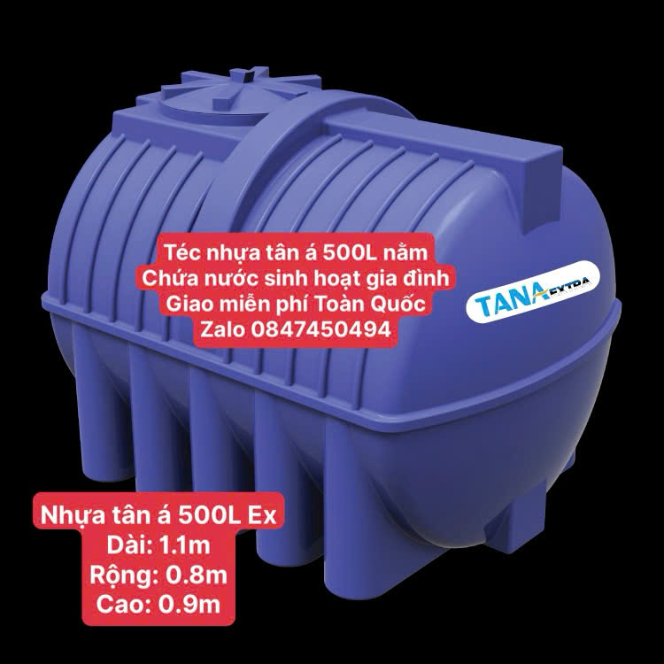 Téc nước nhựa 500 lít nằm tân á đại thành chứa nước sinh hoạt gia đình giao miễn phí Toàn Quốc
