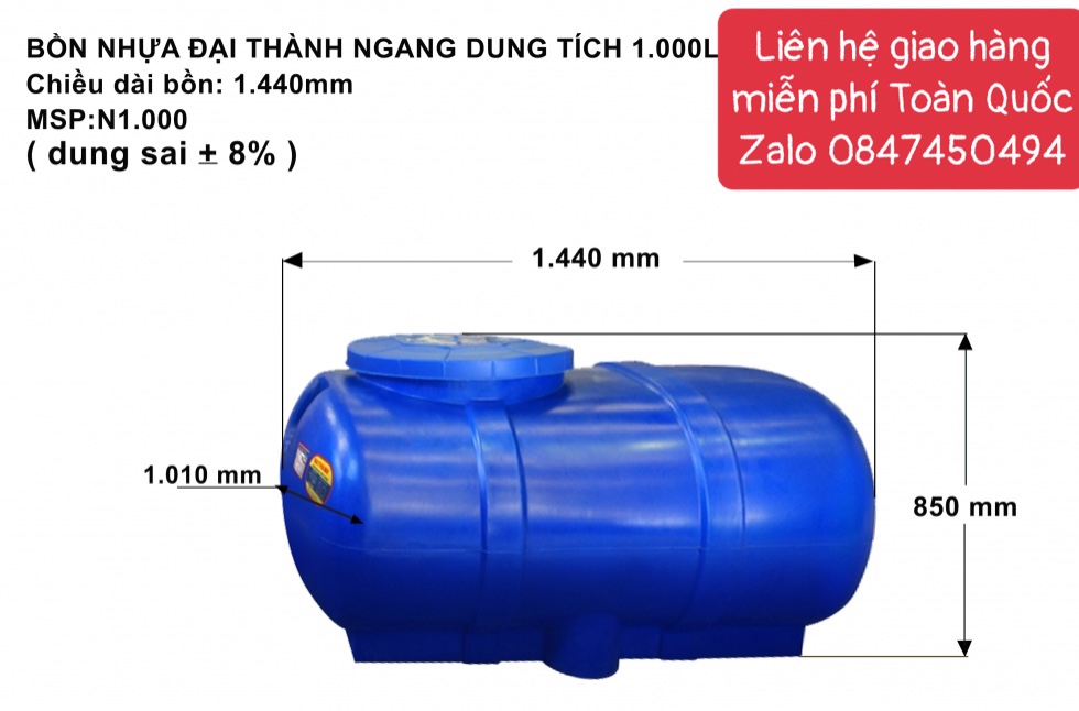 Bồn nhựa đại thành 1000 lít ngang