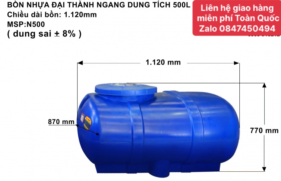 Bồn nhựa đại thành 500 lít ngang