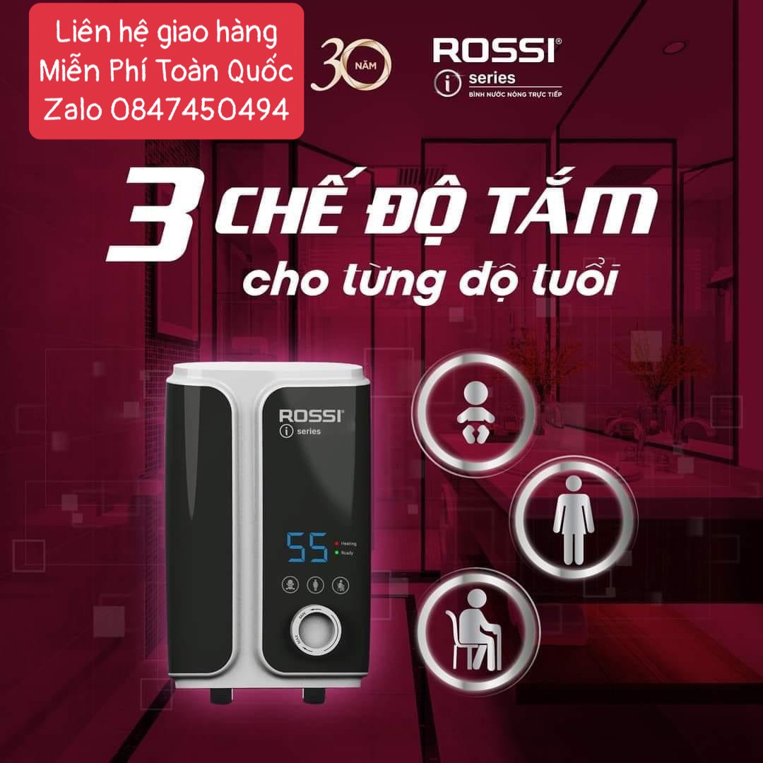 Máy nước nóng trực tiếp điện hiển thị nhiệt độ nóng Rossi RIS-450 REP Có bơm nước mạnh cao cấp