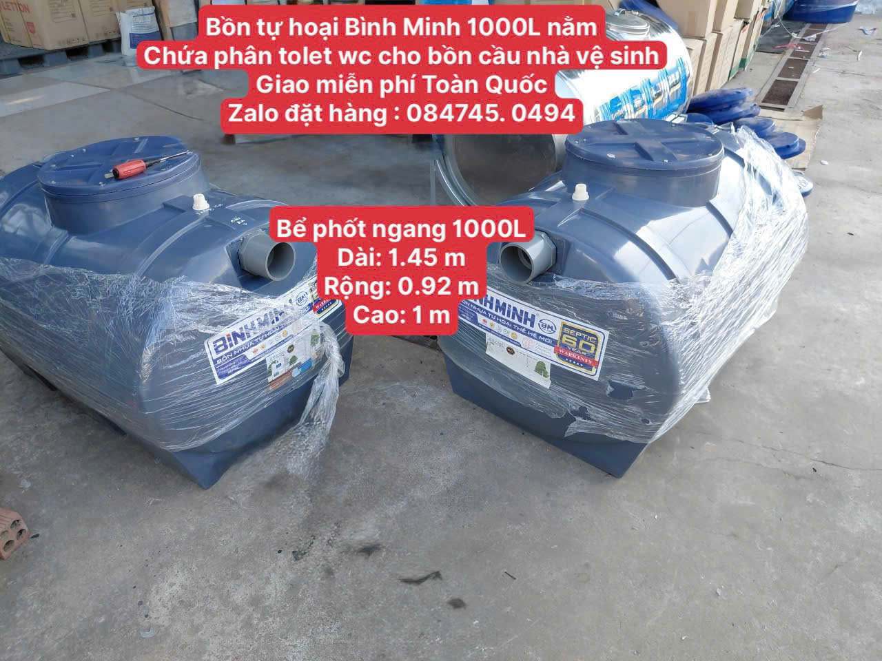 Bể phốt chứa phân 1 khối nằm composit Bình Minh Hầm chứa phân tự hủy 1000 lít ngang cao cấp giao miễn phí Toàn Quốc