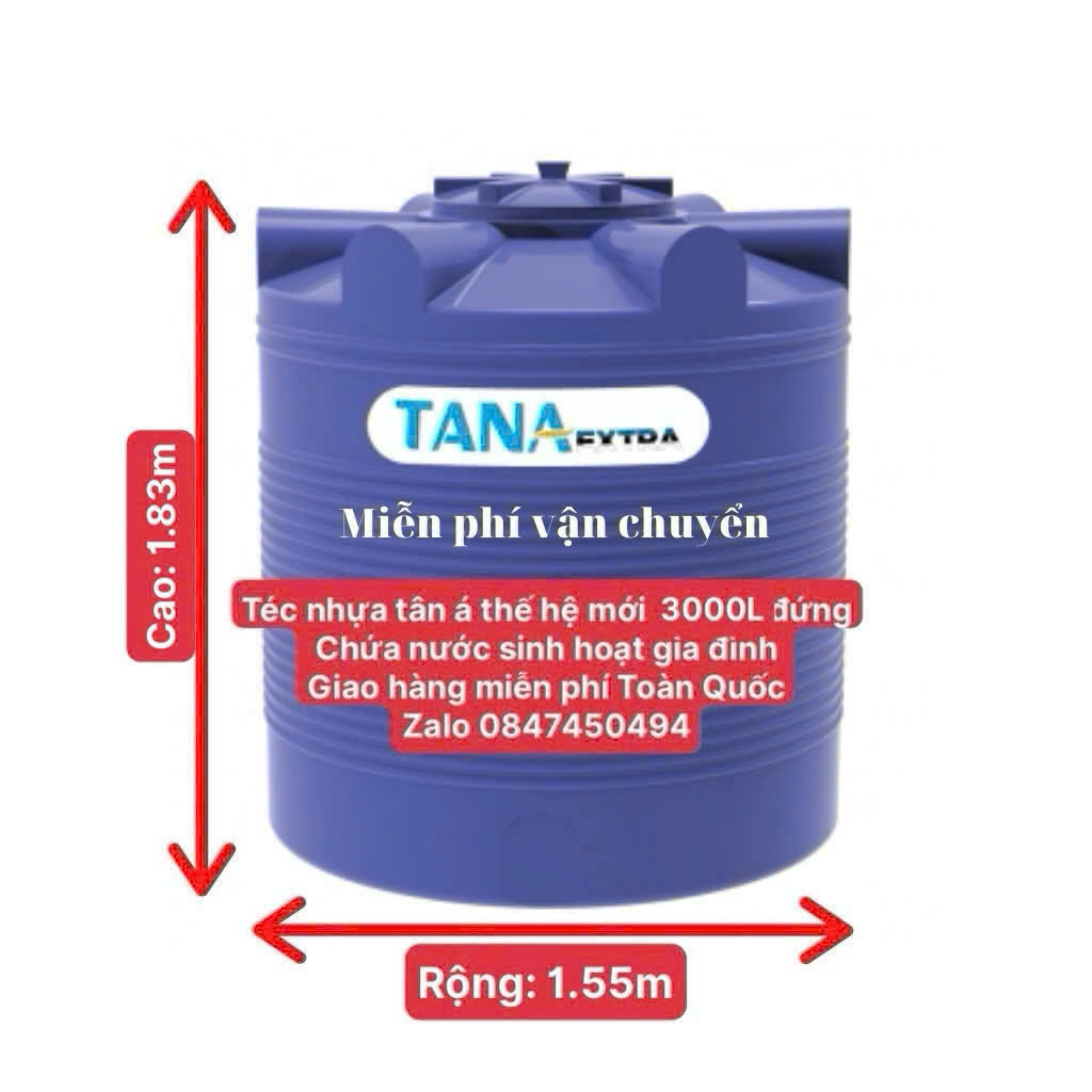 Téc nhựa 3000 lít đứng tân á thế hệ mới gân cao cấp chứa nước sinh hoạt gia đình giao miễn phí Toàn Quốc