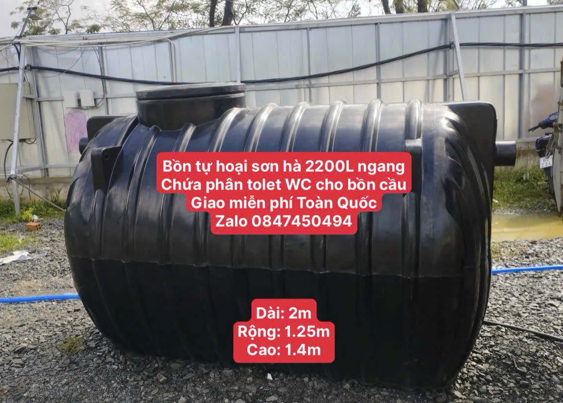 Bồn tự hoại 2200L ngang Sơn Hà (bể phốt 2200 lít, tự hoại 2.2 khối nằm, 2,2m³ nằm Sơn Hà 3 ngăn) là giải pháp thay thế hầm chứa bê tông truyền thống, bền chắc – kín mùi – an toàn sử dụng lâu dài.