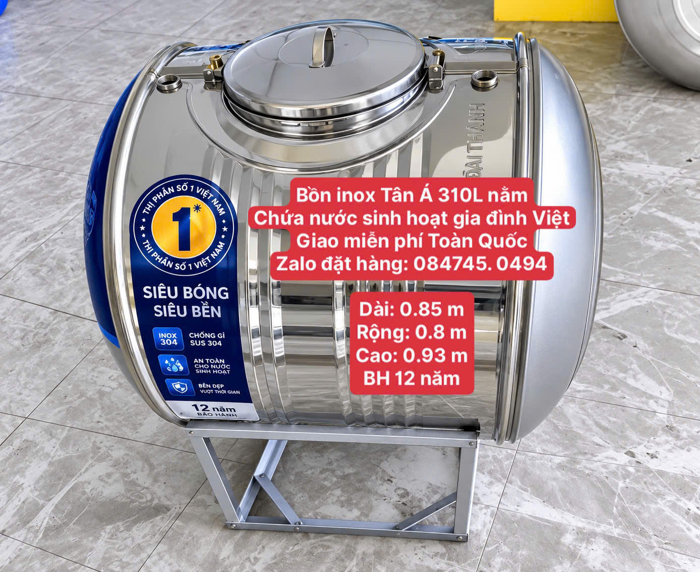 Téc inox 0.31 m3 0,3 khối inox 300 lít nằm Bình inox Tân á 300L nằm giao miễn phí Toàn Quốc