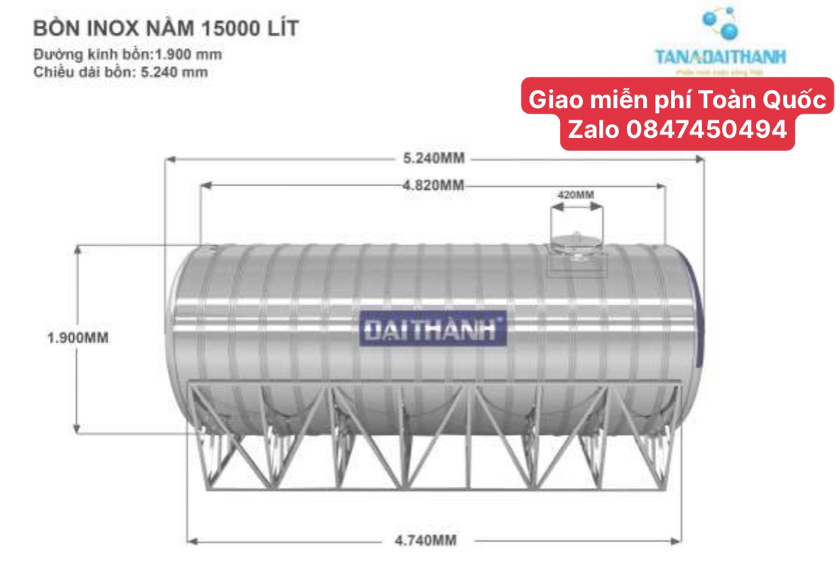 Bồn công nghiệp inox 304 15000 lít ngang