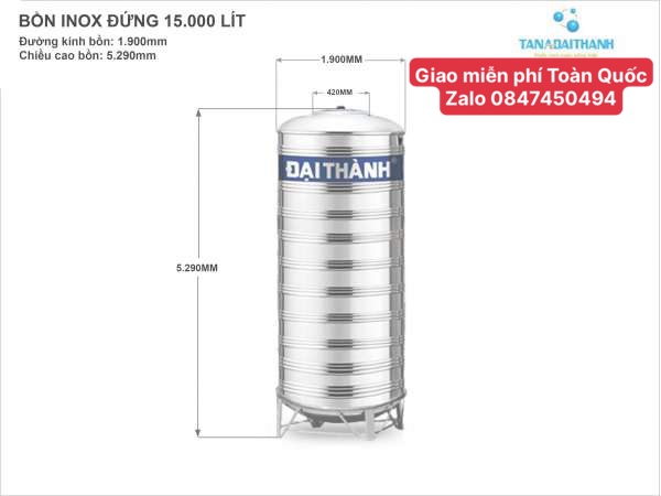 Bồn công nghiệp inox 304 15000 lít đứng