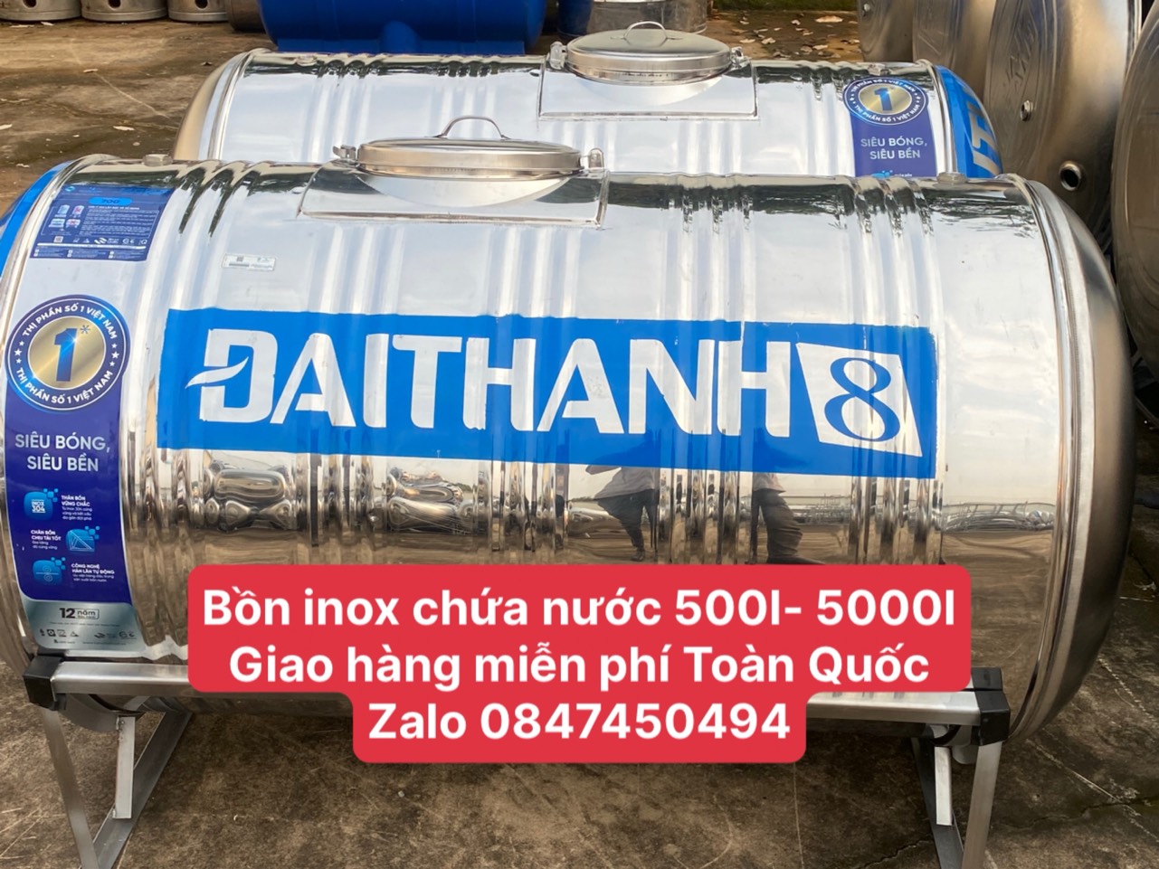 Bồn đại thành 8 1000 lít nằm inox 304 giao hàng miễn phí Toàn Quốc