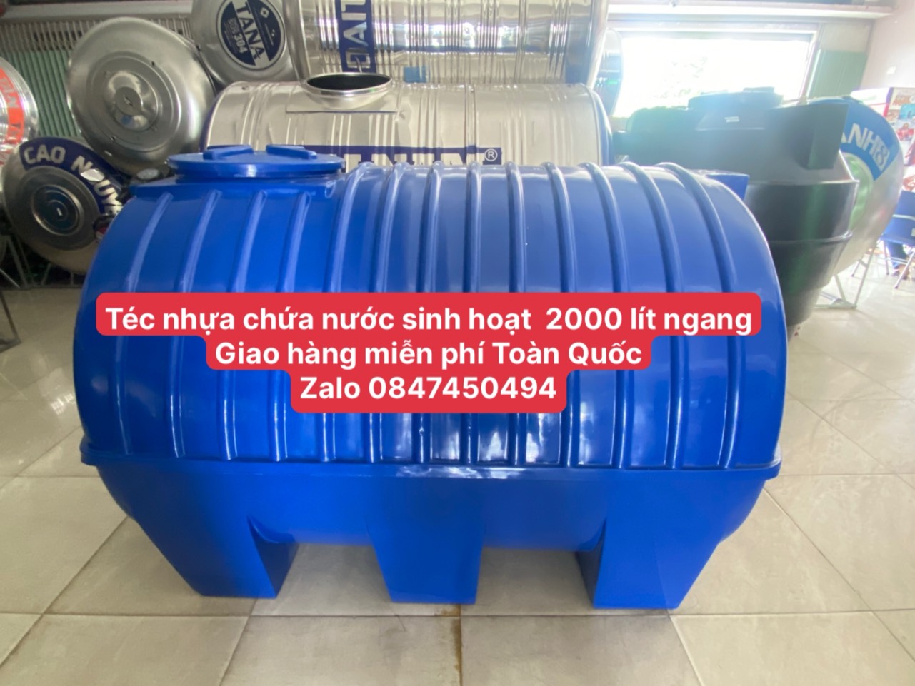 Téc nước nhựa 2000 lít ngang chứa nước sinh hoạt giao hàng miễn phí Toàn Quốc