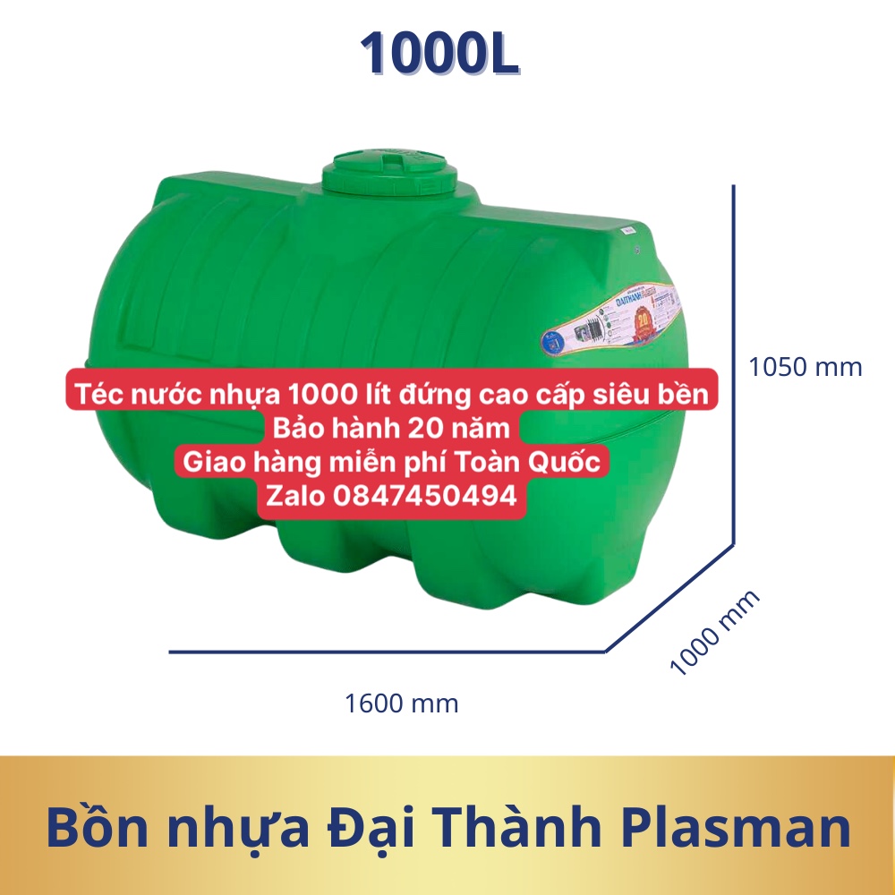 Téc nước nhựa 1000 lít nằm plasman chứa nước sinh hoạt gia đình cao cấp giao hàng miễn phí Toàn Quốc