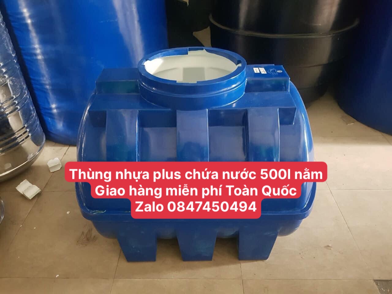 Thùng nhựa chứa nước 500 lít ngang chứa nước sinh hoạt giao hàng miễn phí Toàn Quốc