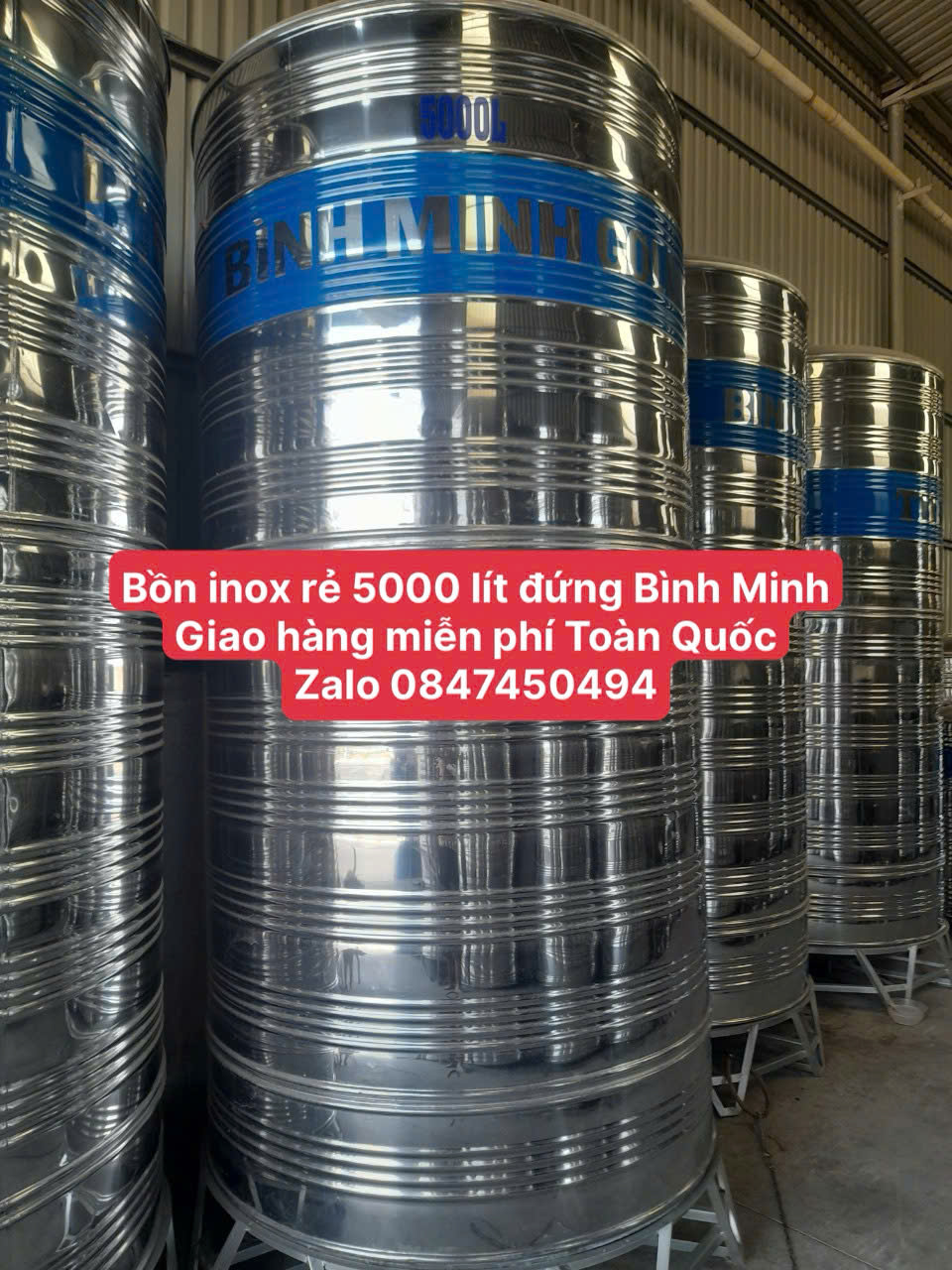 Bồn nước giá rẻ 5000 lít đứng inox Bình Minh, Thành Đạt giao hàng miễn phí Toàn Quốc