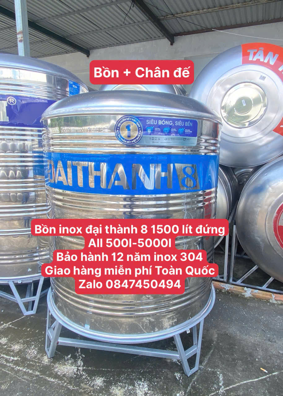 Bồn inox Đại Thành 8 – 1500L Đứng giao hàng miễn phí Toàn Quốc