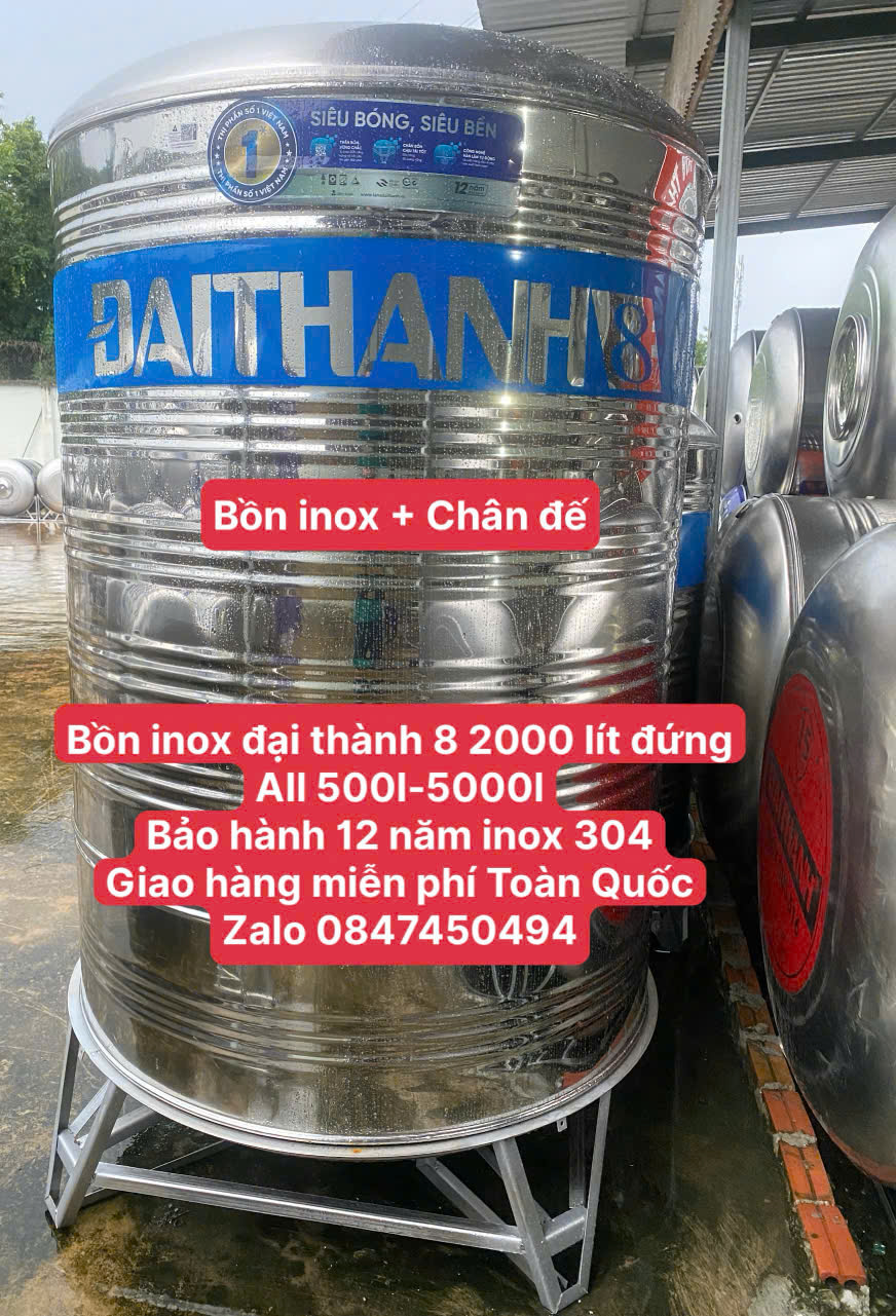 Bồn inox Đại Thành 8 - 2000 lít đứng inox 304 tân á đại thành giao hàng miễn phí Toàn Quốc