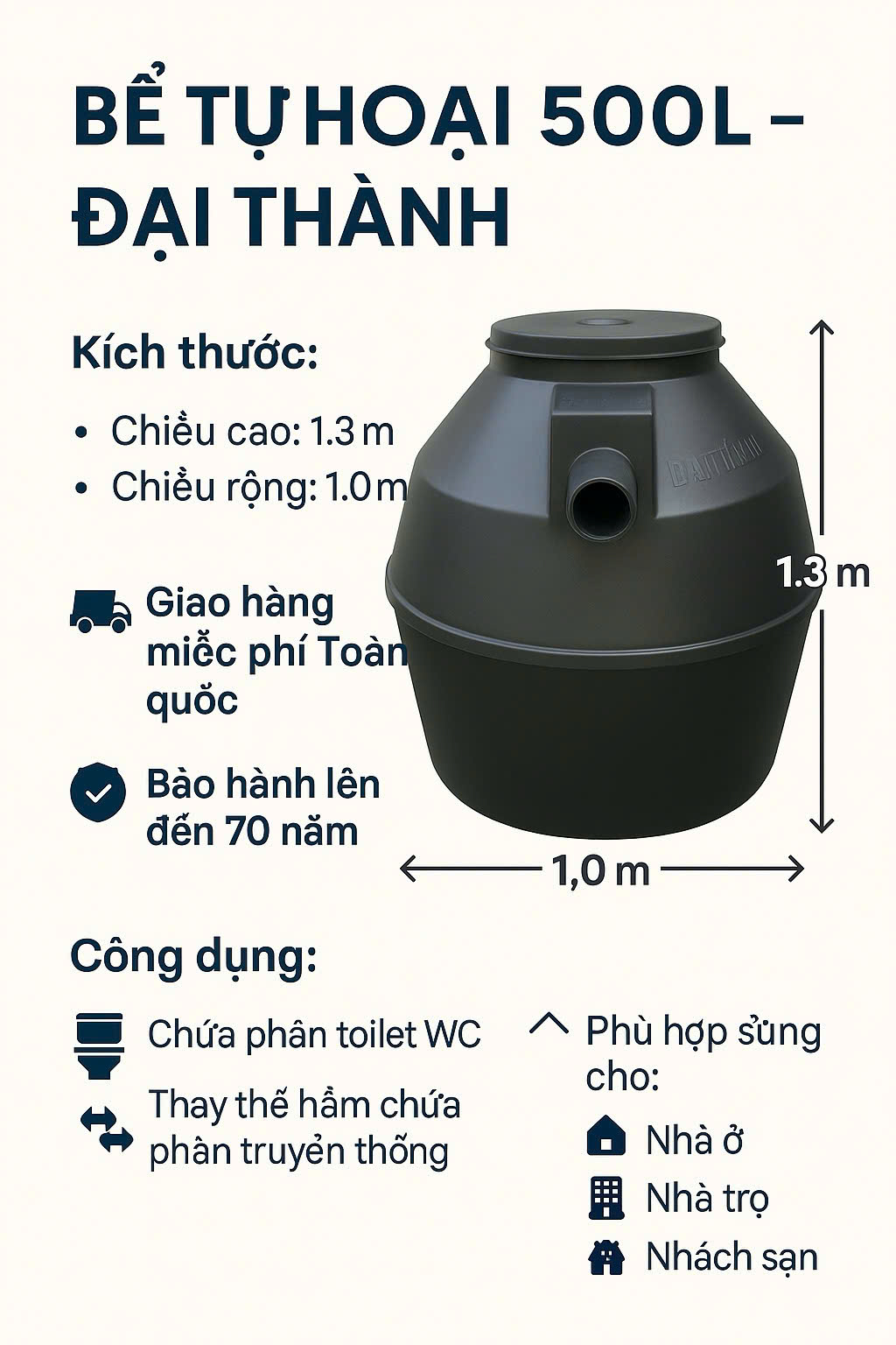 Bể phốt tự hoại 500 lít tân á đại thành cao cấp chứa phân tolet wc thay thế hầm chứa phân bê tông giao miễn phí Toàn Quốc