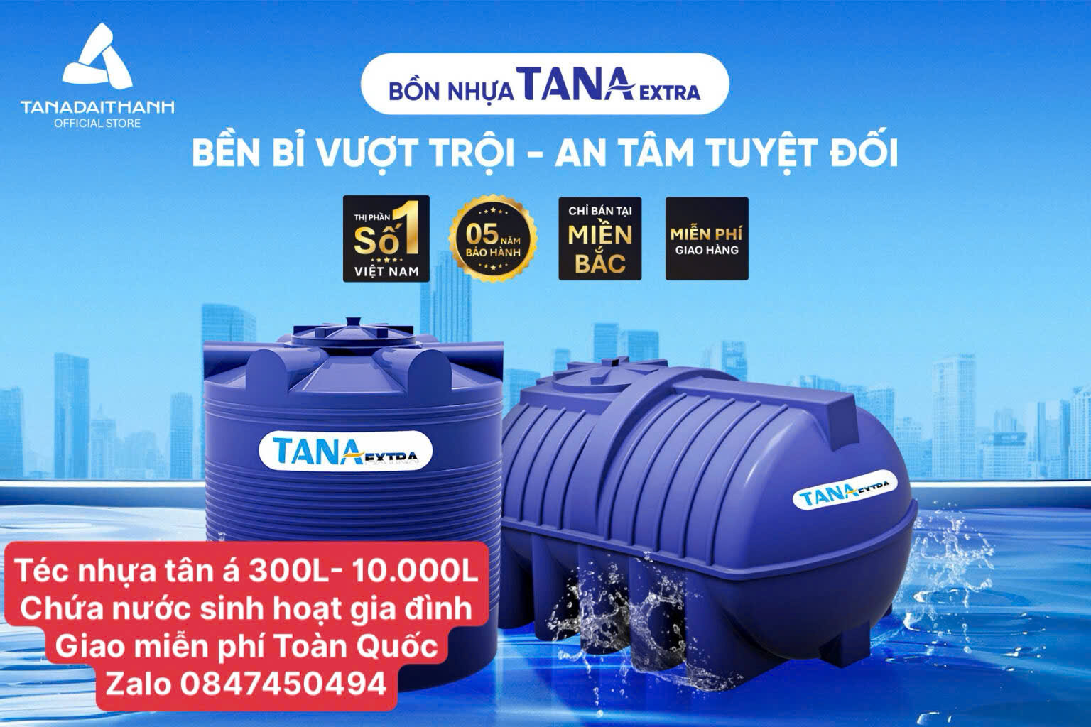 Bồn nhựa 2 m3 2 khối 2000L đứng( téc nhựa 2 khối đứng) tân á đại thành ex chứa nước dự trữ sinh hoạt gia đình giao miễn phí Toàn Quốc