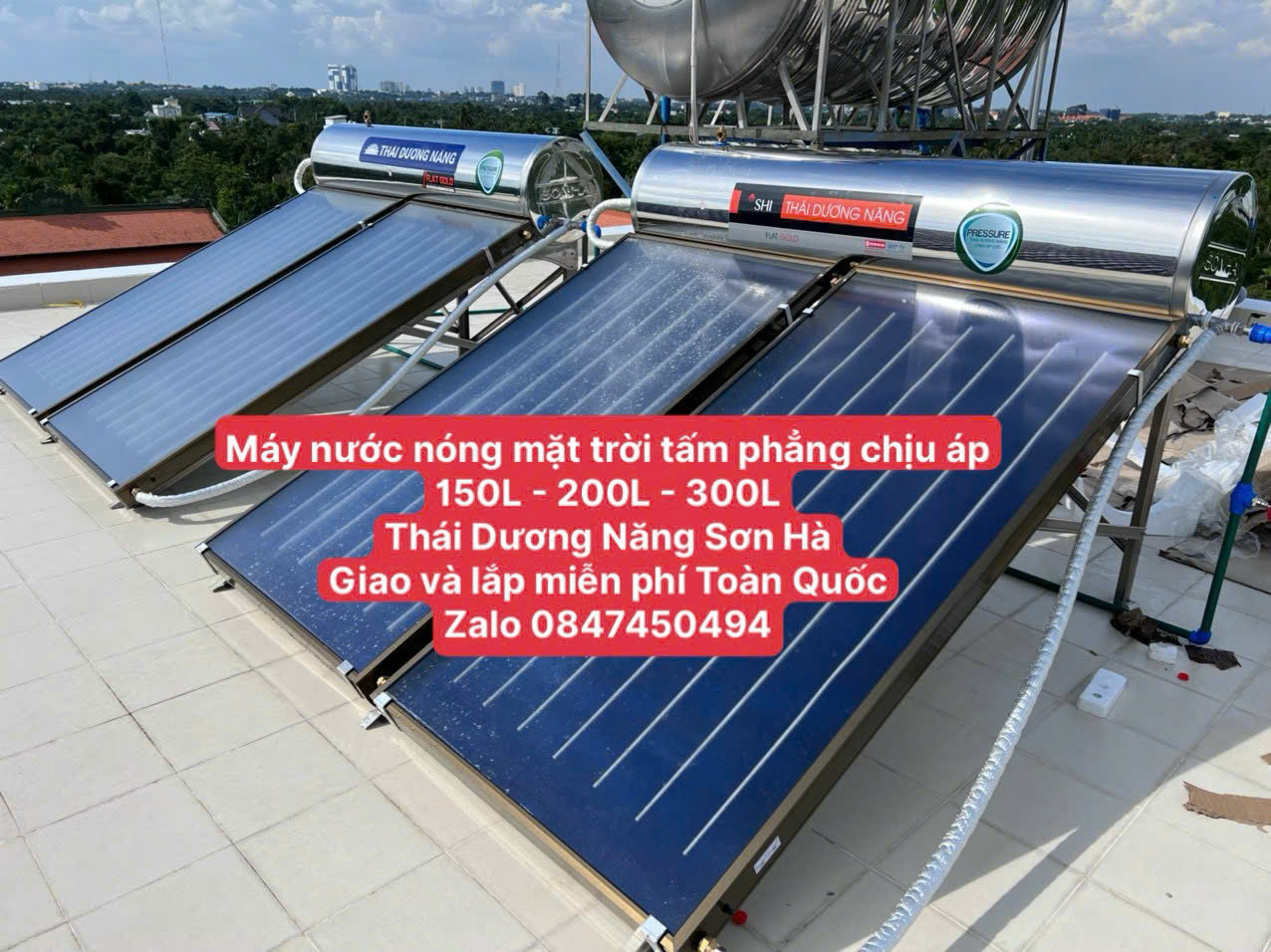 Máy nước nóng tấm phẳng 300 lít(300L) chịu áp Thái Dương Năng 300 lít Sơn Hà 300L chịu áp cao cấp tắm rửa sinh hoạt giao lăp Toàn Quốc