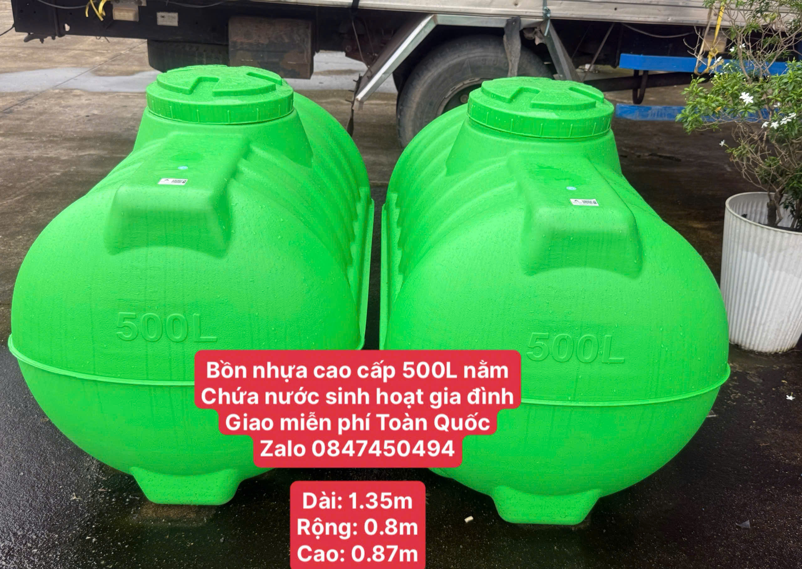 Bồn nhựa 500L nằm Plasman đại thành dày 6 lớp cao cấp(500 lít 0.5m3 0.5 khối) chứa nước sinh hoạt giao miễn phí toàn quốc