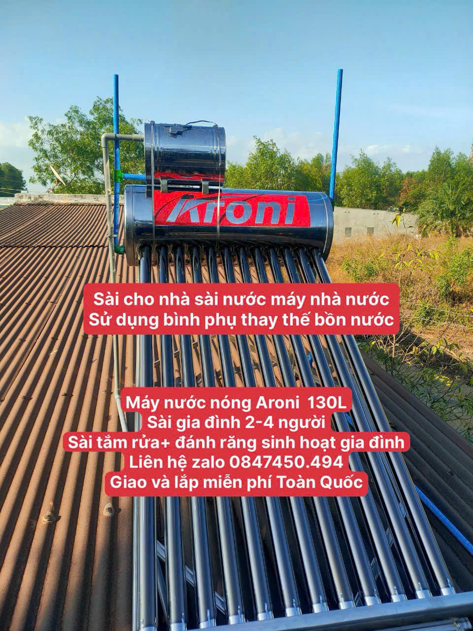 Máy nước nóng Aroni 130L sử dụng nhà Sài nước máy trực tiếp(k có bồn) tắm rửa gia đình BH 5 năm Tân Á Đại Thành