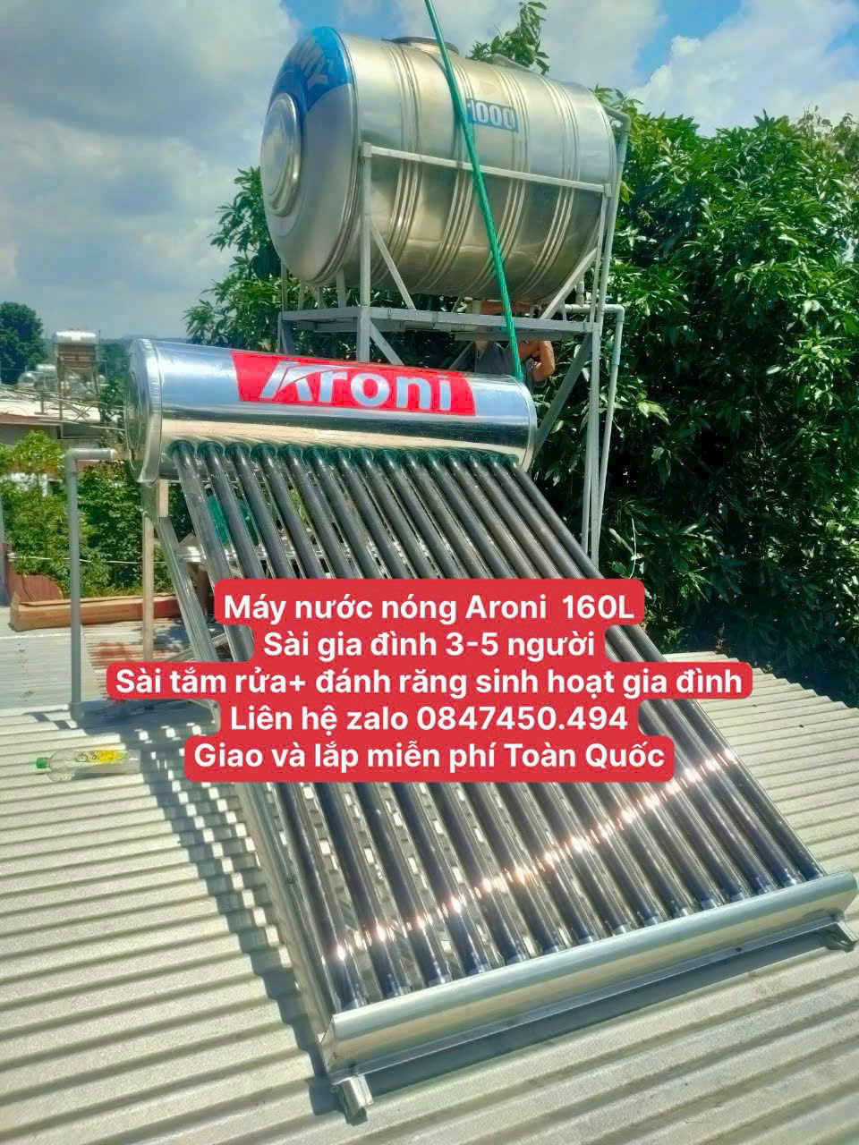 Máy nước nóng giá rẻ Aroni 160 lít Karoni 150L tắm rửa sinh hoạt gia đình 4-6 người giao và lắp miễn phí Toàn Quốc App