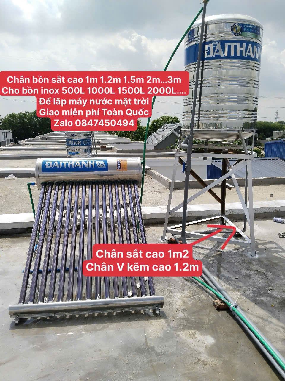 Chân cao bồn nước cao 1m 1.2m chân sắt bồn inox 500l 1000L 1.500l Chân V kẽm để lắp máy nước nóng mặt trời giao lắp miễn Phí Toàn Quôc A