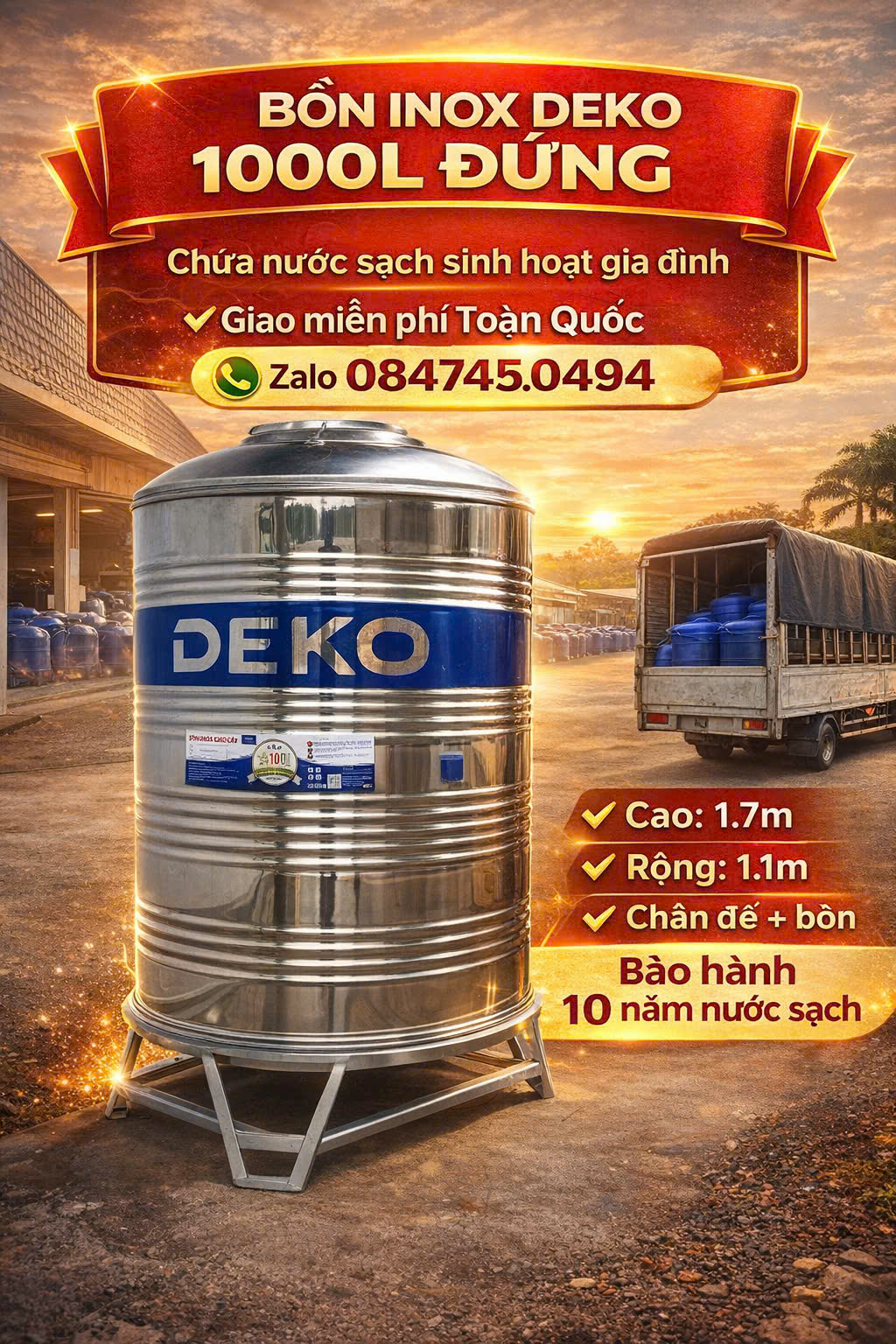 BỒN INOX DEKO 500L ĐỨNG 500 lít giá rẻ 05m3 inox giá rẻ giao miễn phí Toàn Quốc – GIẢI PHÁP TRỮ NƯỚC TIỆN LỢI CHO MỌI NHÀ