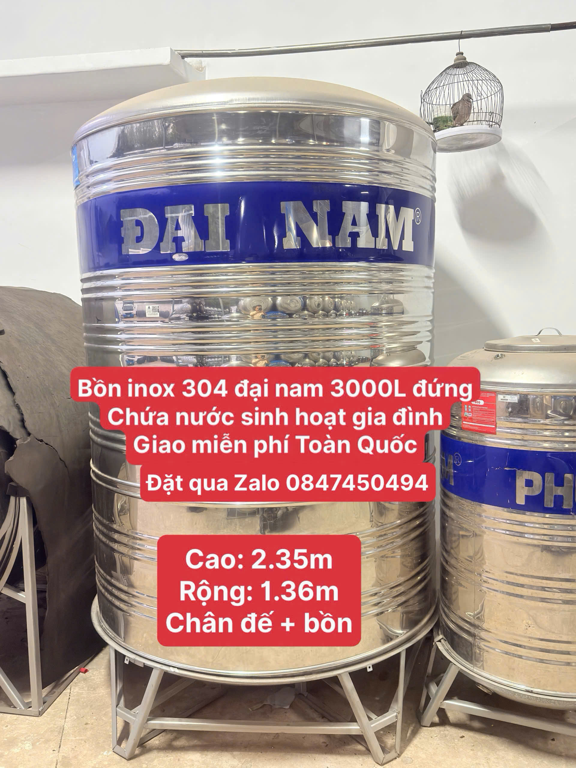 Bồn Nước Inox Đại Nam 3000L Đứng – Inox SUS 304 Cao Cấp, Bền Bỉ 12 Năm- Tân Á Đại Thàn giao miễn phí Toàn Quốc