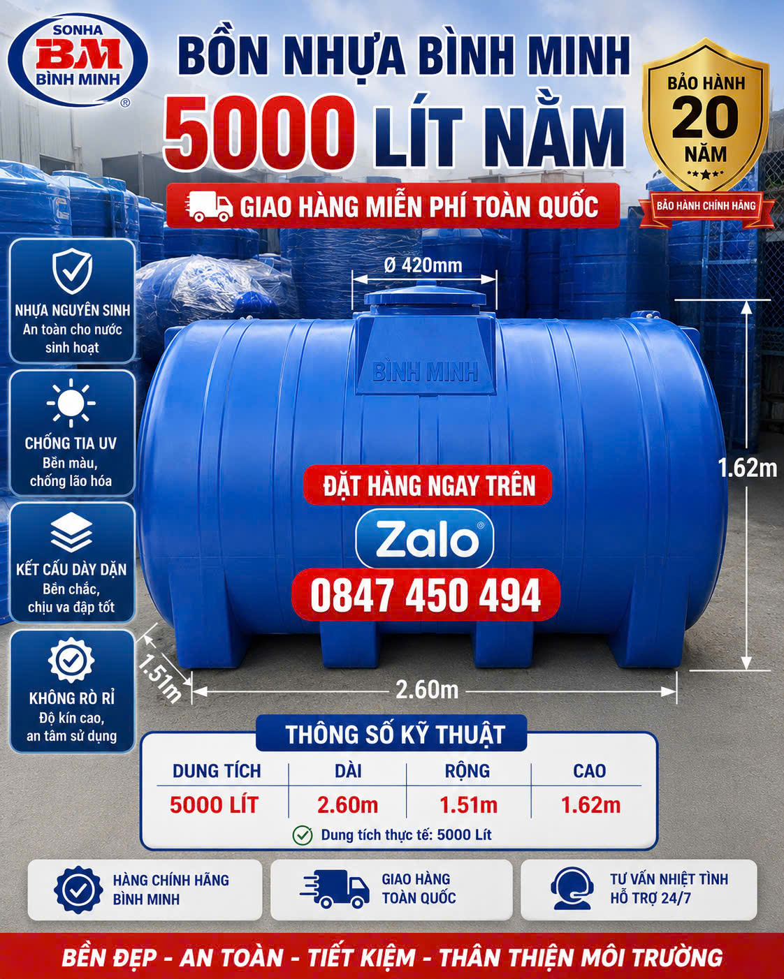 BỒN NHỰA BÌNH MINH 5000 LÍT NẰM Bồn nhựa 5 khối nằm ngang Bình Minh Thùng nhựa ngang 5 m3 cao cấp – DUNG TÍCH LỚN, BỀN BỈ giao miễn phí Toàn Quốc App