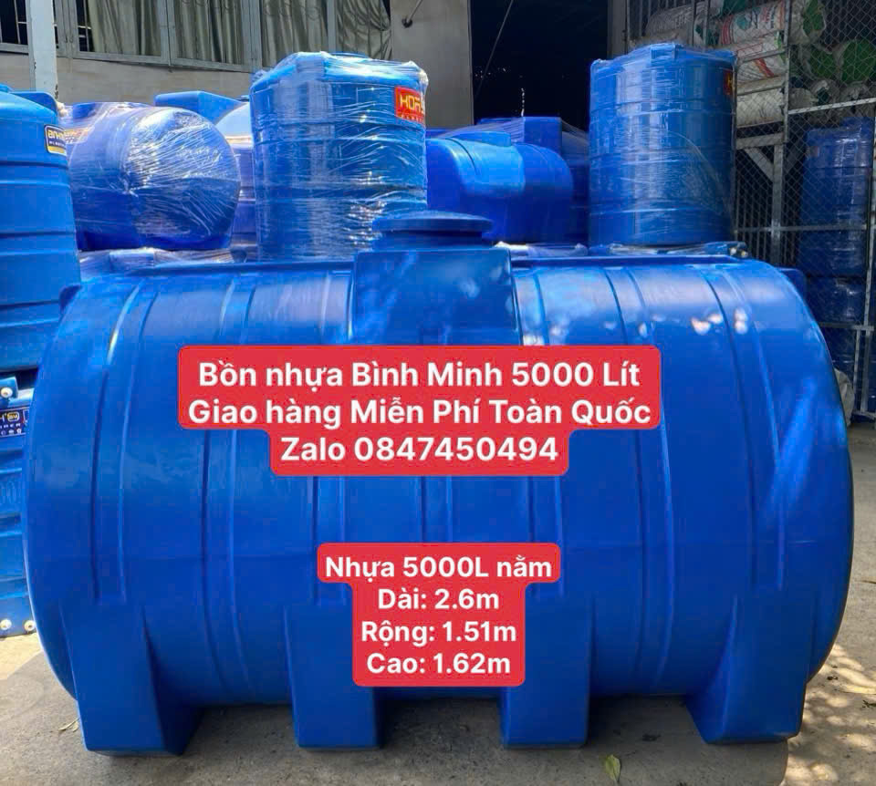 Thùng nhựa ngang 5 m3 ngang bình minh - Téc nước 5000L nằm ngang cao cấp giao miễn phí