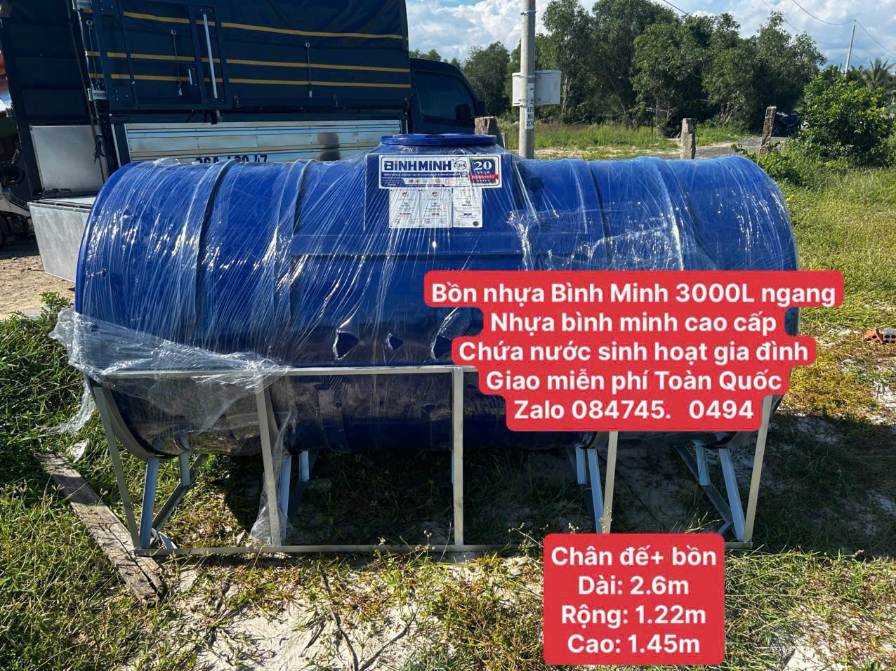 Bồn nhựa 3 khối nằm ngang Bình Minh Thùng nhựa ngang 3 m3 cao cấp bảo hành 20 năm Toàn Quốc giao miễn phí
