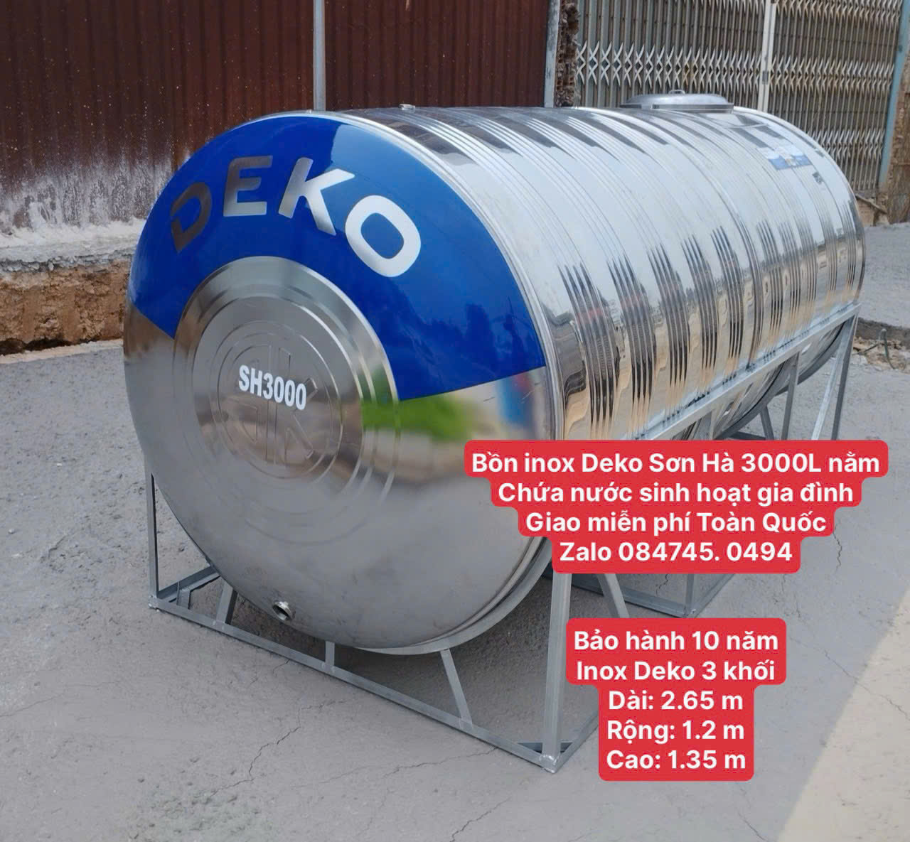 Bồn inox 3000 lít nằm ngang giá rẻ DEKO SƠN HÀ chứa nước sạch sinh hoạt giao hàng miễn phí Toàn Quốc