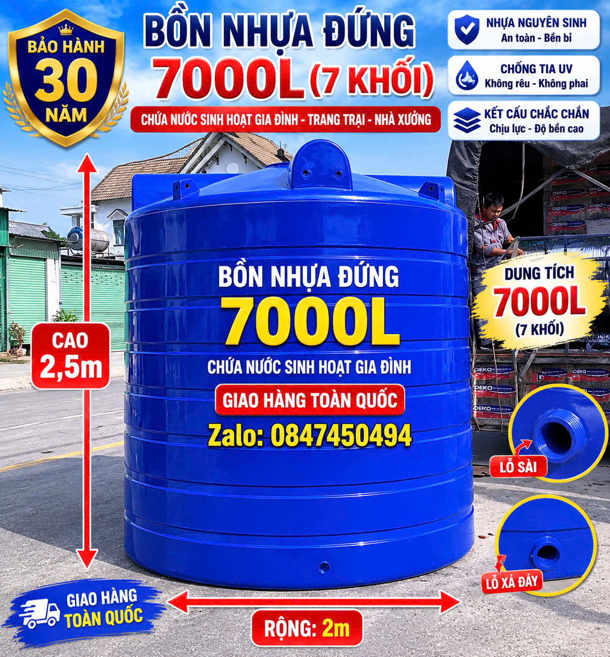 Téc nhưa 7000 lít đứng bồn nhưa 7000l đứng deko sơn hà cao cấp cao cấp chứa nước sinh hoạt gia đình giao miễn phí
