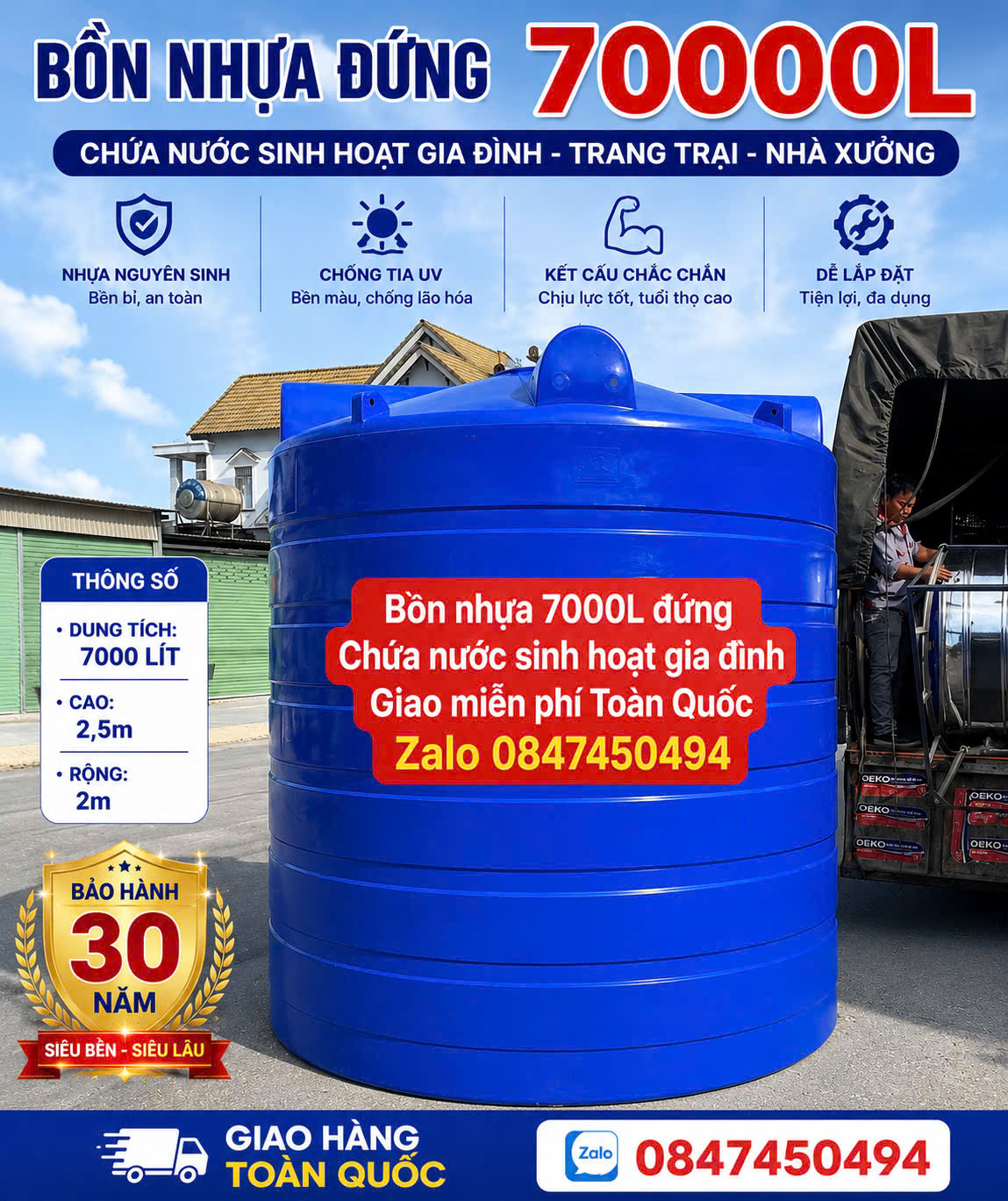 Bình nhưa 7 m3 đứng bồn nhưa 7000l đứng deko sơn hà cao cấp cao cấp chứa nước sinh hoạt gia đình giao miễn phí