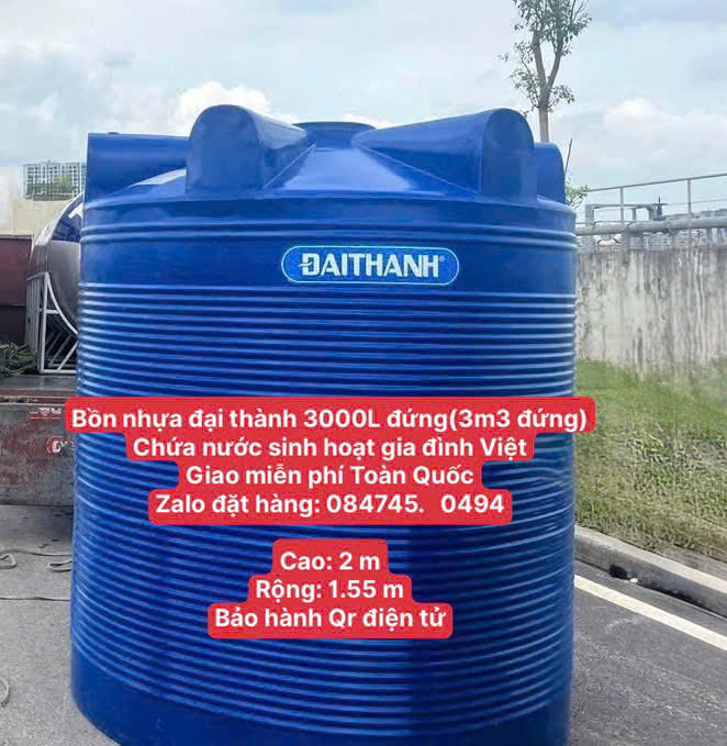 Téc nhựa 3 khối đứng Bình nhựa 3m3 đại thành chính hãng giao miễn phí Toàn Quốc