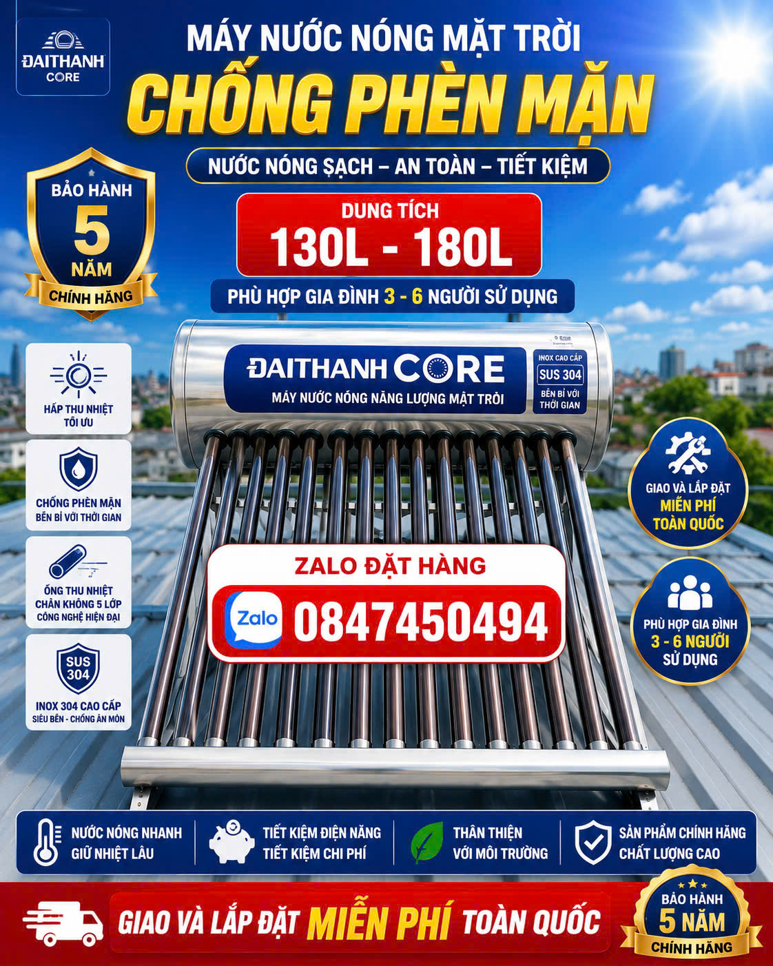 Máy năng lượng chống phèn chống mặn 130L 160L 180L ruột nhựa chống nước phèn mặn an toàn không ghỉ sắt giao và lắp miễn phí Toàn Quốc App