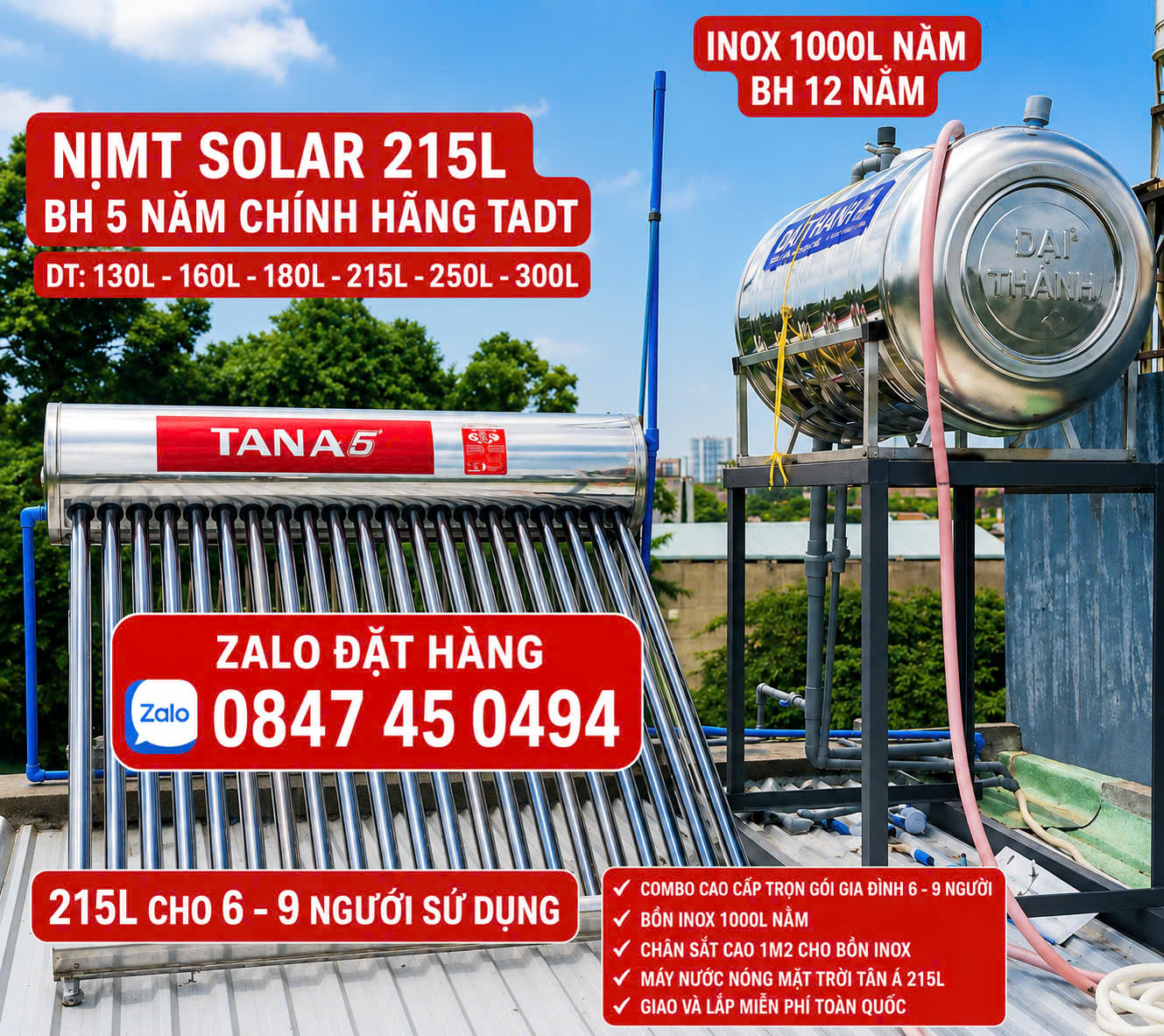 Bình nước nóng Tân Á 215 lít máy nước nóng mặt trời 215l– GIẢI PHÁP NƯỚC NÓNG CHO GIA ĐÌNH ĐÔNG NGƯỜI giao và lắp miễn phí Toàn Quốc