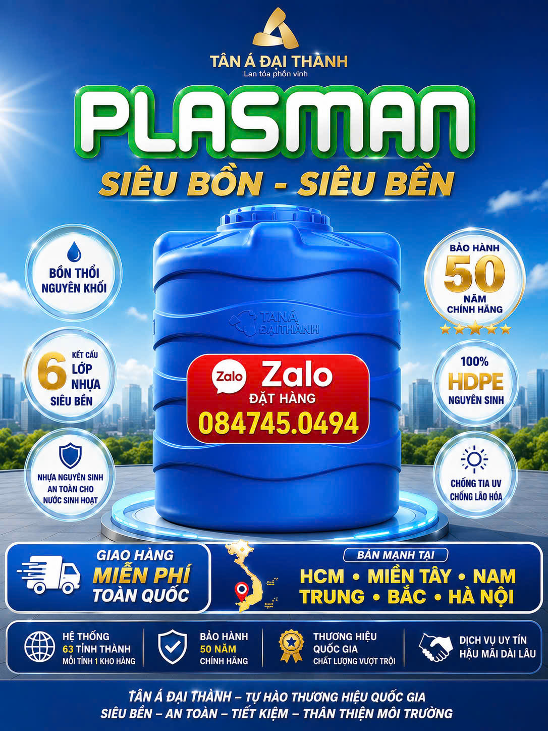 Tét nhựa 1m3 1.000L 1 khối đứng xanh dương xanh lá siêu bền 6 lớp cao cấp plasman (1m3 đứng) 1000L đứng siêu dẻo dai bảo hành 50 năm giao miễn phí Toàn Quốc