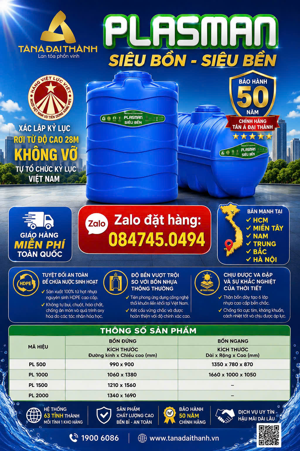 Bình nước nhựa 500 lít đứng 0,5 lít xanh dương xanh lá siêu bền 6 lớp cao cấp plasman (0.5m3 đứng) 500L đứng siêu dẻo dai bảo hành 50 năm giao hàng miễn phí Toàn Quốc