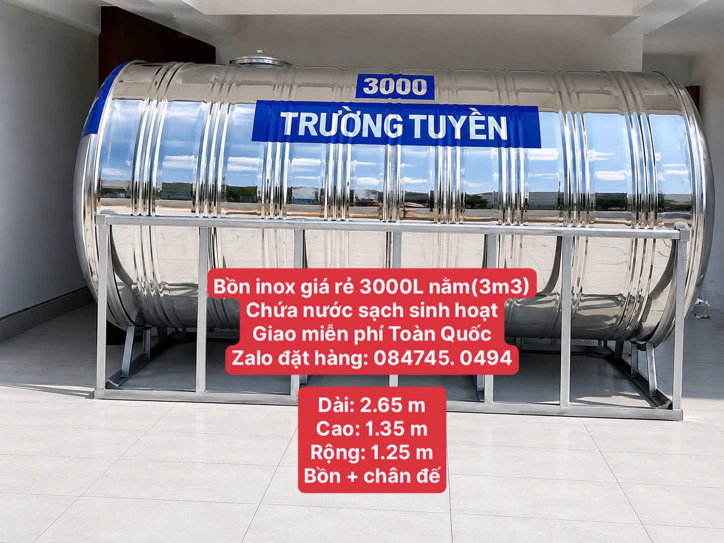 Bình inox giá rẻ 3000 lít ngang 3 khối nằm 3m3 ngang trường tuyền Tét nước inox 3 khối ngang rẻ tiền chứa nước sạch có thể làm phòng cháy chữa cháy pccc lỗ sài 60 hoặc 90 giao miễn phí Toàn Quốc