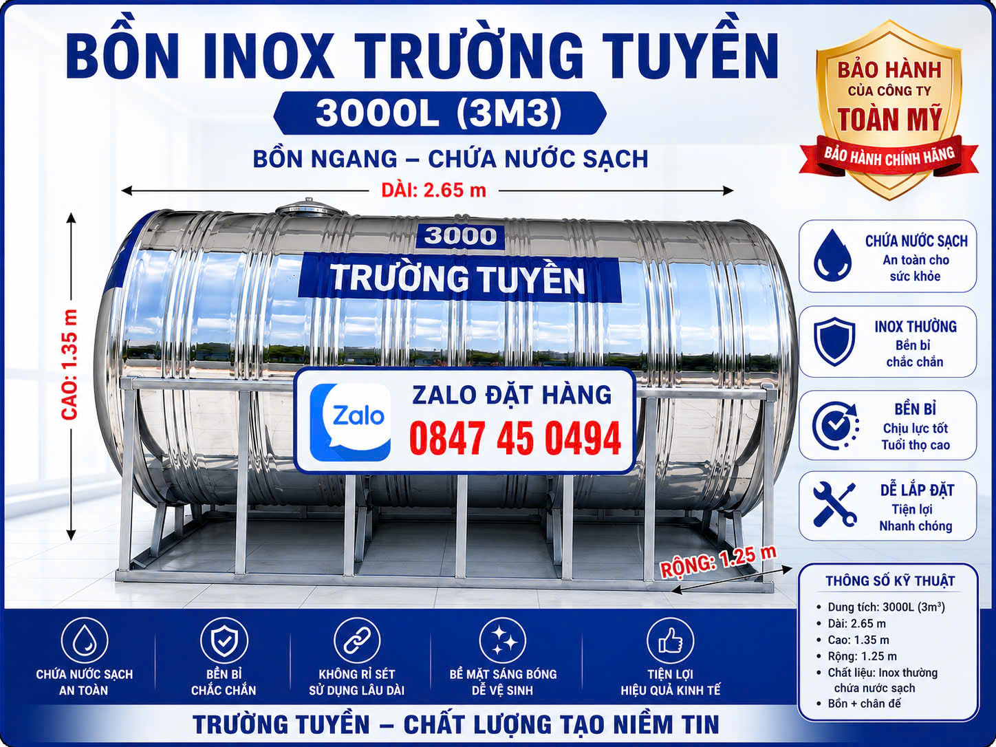 Bồn inox giá rẻ 3000L ngang 3 khối nằm 3m3 ngang trường tuyền Tét nước inox 3 khối ngang rẻ tiền chứa nước sạch có thể làm phòng cháy chữa cháy pccc lỗ sài 60 hoặc 90 giao miễn phí Toàn Quốc