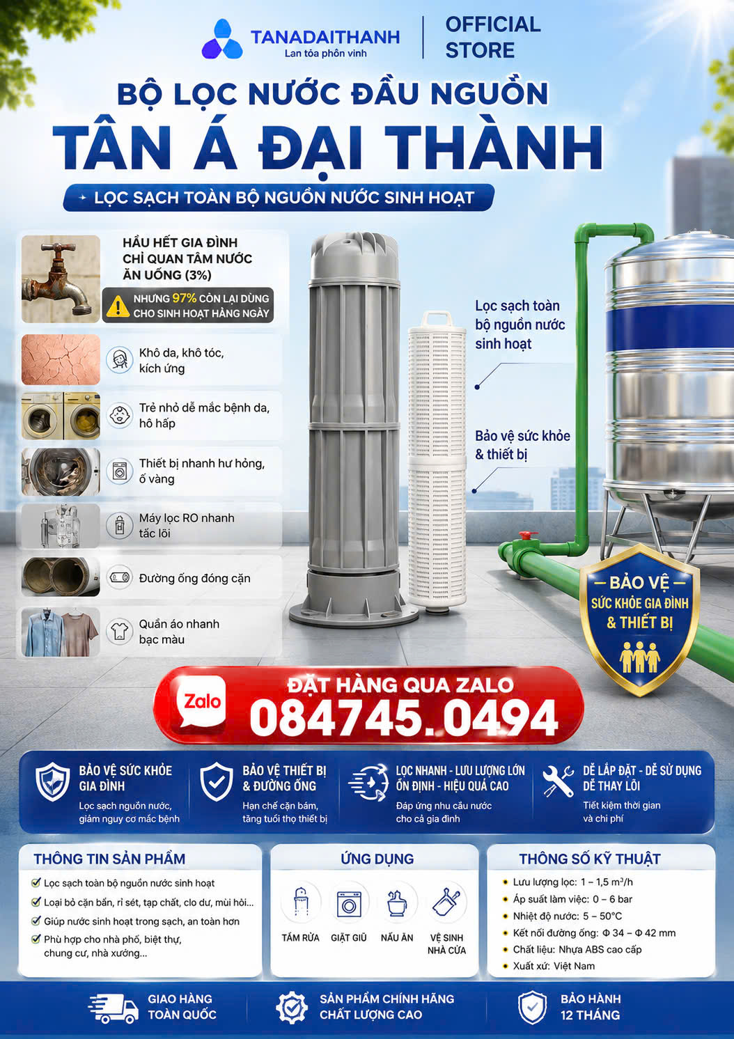 Bộ lọc nước Tân á đại thành cho nước sạch Lọc nước phèn lọc BỘ LỌC NƯỚC ĐẦU NGUỒN BELUGA B2.1 lọc nước dơ bẩn nhiễm vi sinh vật Lọc nước sạch cho nhà máy Lọc bụi bẩn tạp chất Lọc rong rêu khử khuẩn sạch nước
