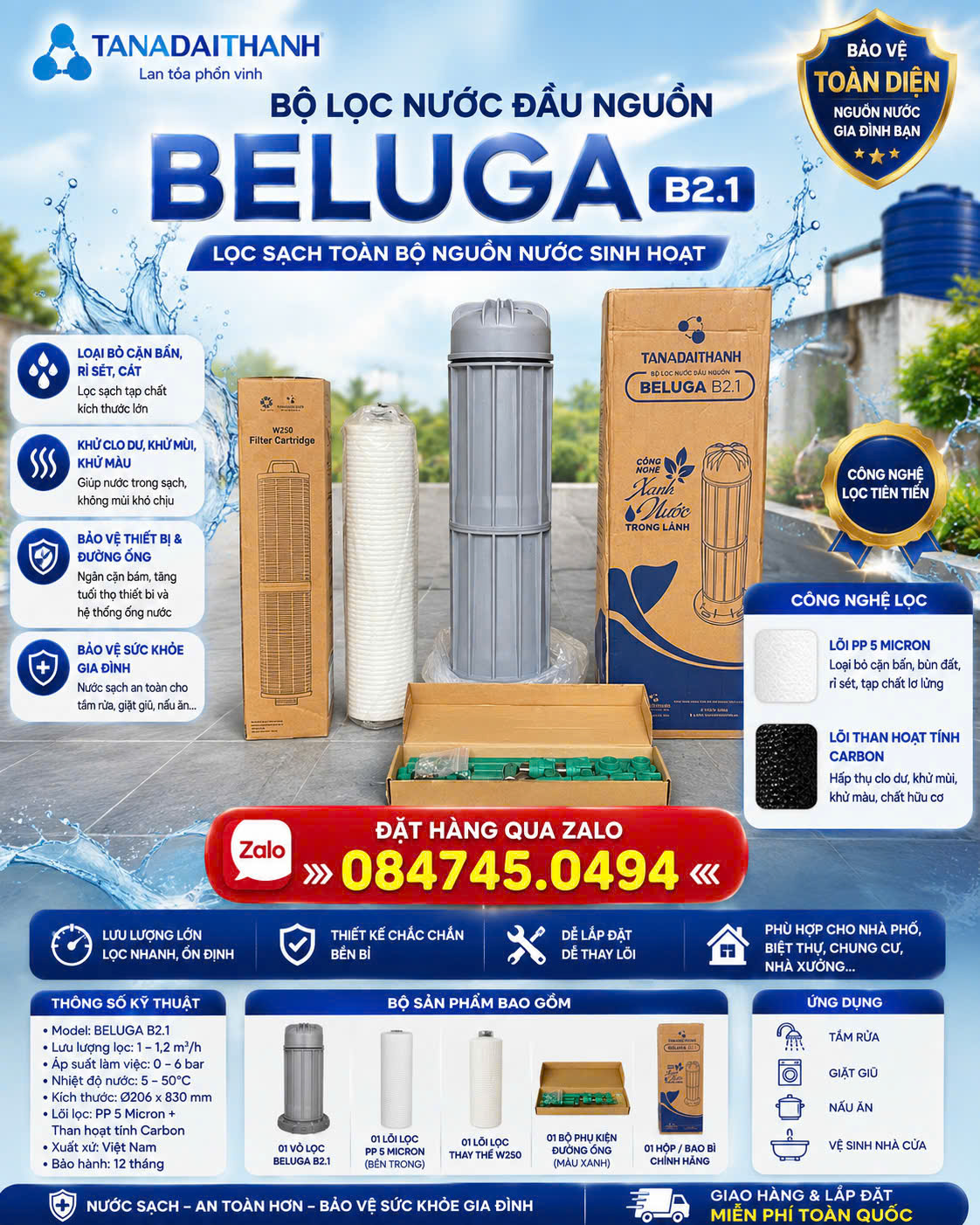 BỘ LỌC NƯỚC ĐẦU NGUỒN BELUGA B2.1 – TÂN Á ĐẠI THÀNH Bộ lọc nước Tân á đại thành cho nước sạch Lọc nước phèn lọc nước clo lọc nước dơ bẩn nhiễm vi sinh vật Lọc nước sạch cho nhà máy Lọc bụi bẩn tạp chất Lọc rong rêu khử khuẩn sạch nước