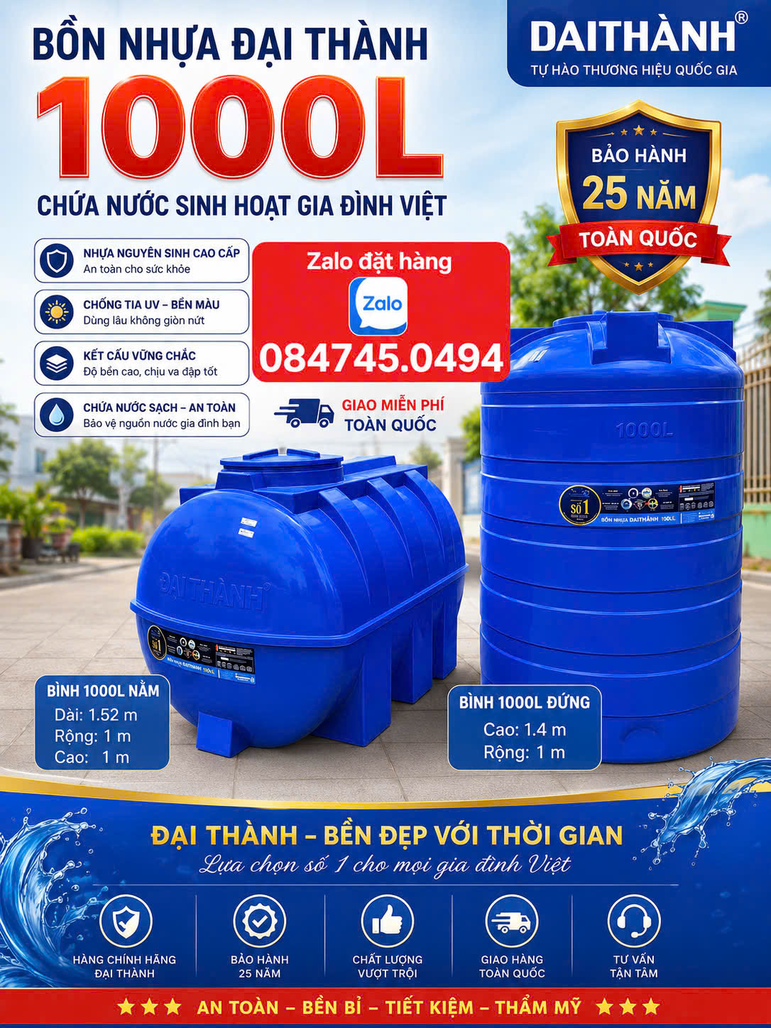 Bồn nhựa 1000 lít 1 khối 1000L nhựa - Tét nhựa 1 khối 1m3 1.000 lít 1000L - Bình nhựa 1m3 1000L 1000Ml chưa nước sinh hoạt gia đình Giao miễn phí Toàn Quốc