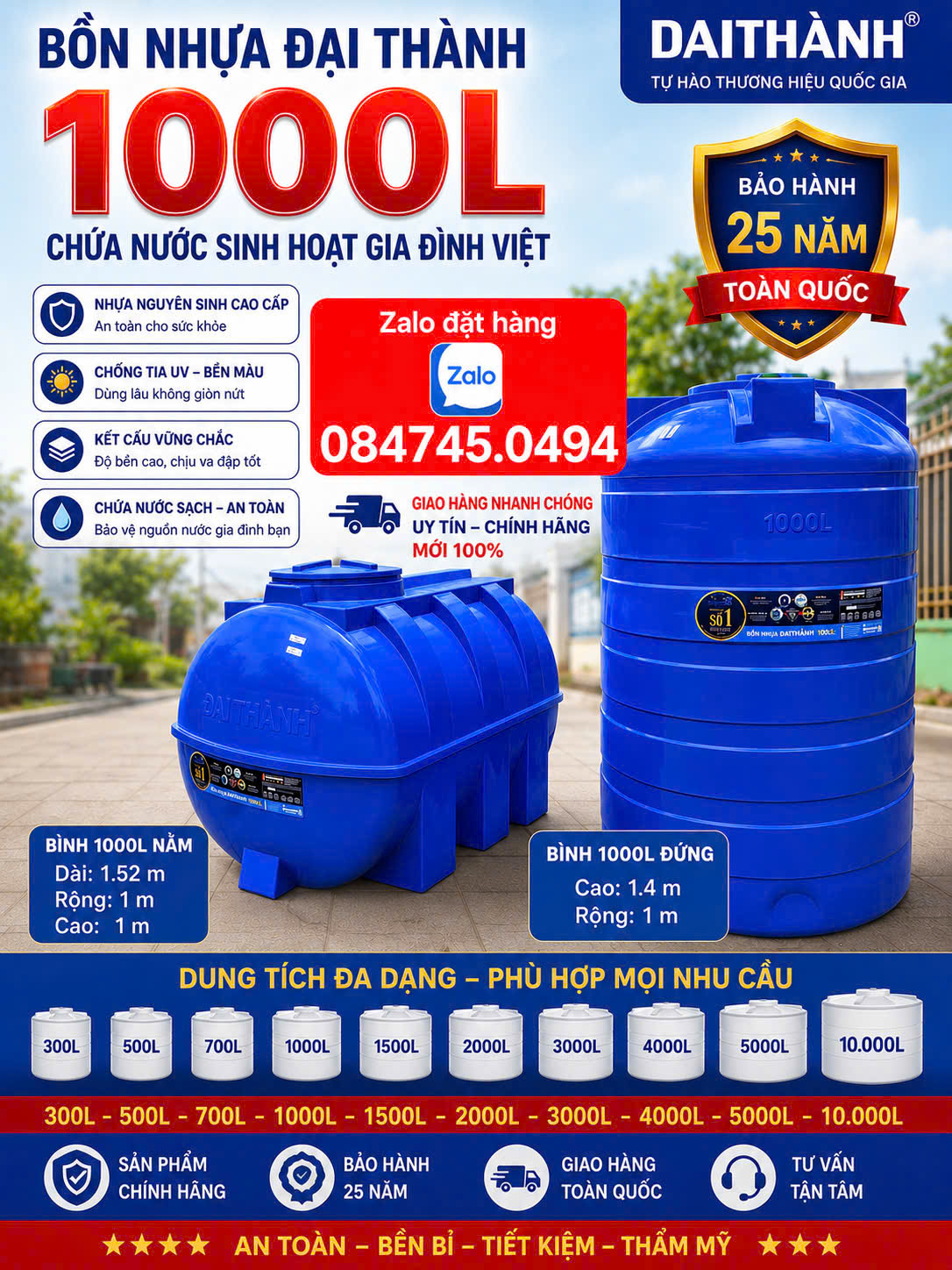 Bình nhựa 1m3 1000L Tét nhựa 1 khối 1m3 1.000 lít 1000L 1000Ml chưa nước sinh hoạt gia đình Giao miễn phí Toàn Quốc
