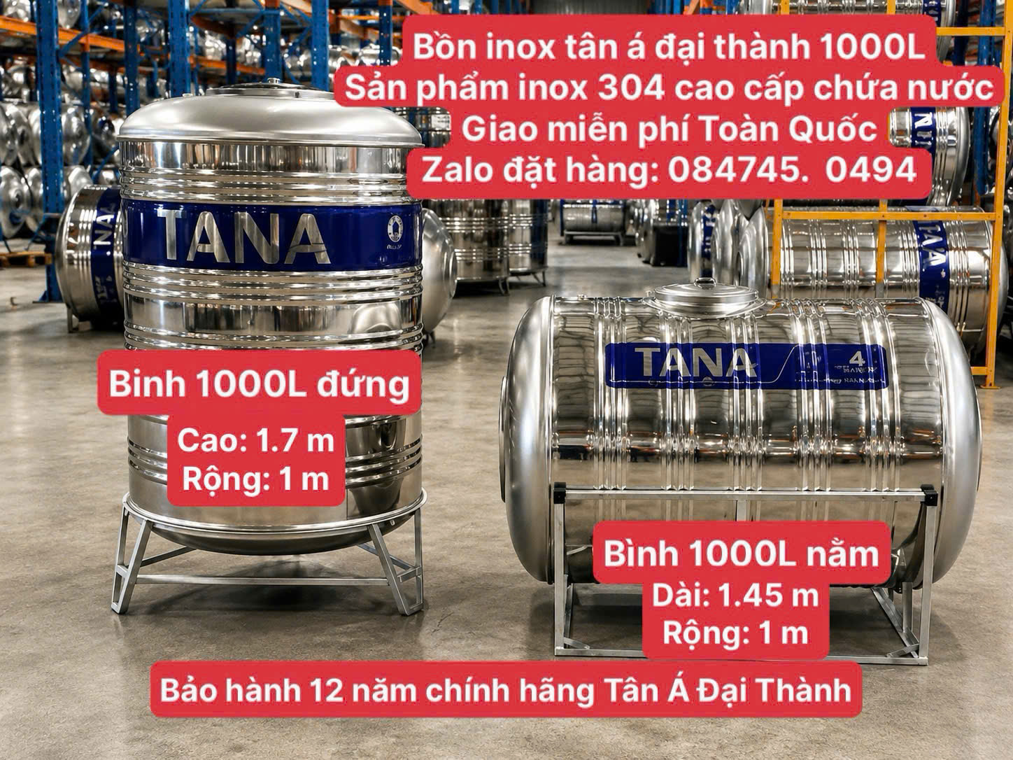 Bồn inox tân á 1000 lít đứng nằm inox sus 304 -  Bình inox Tân á 1000L 1000 lít 1m3 1 khối đứng và nằm