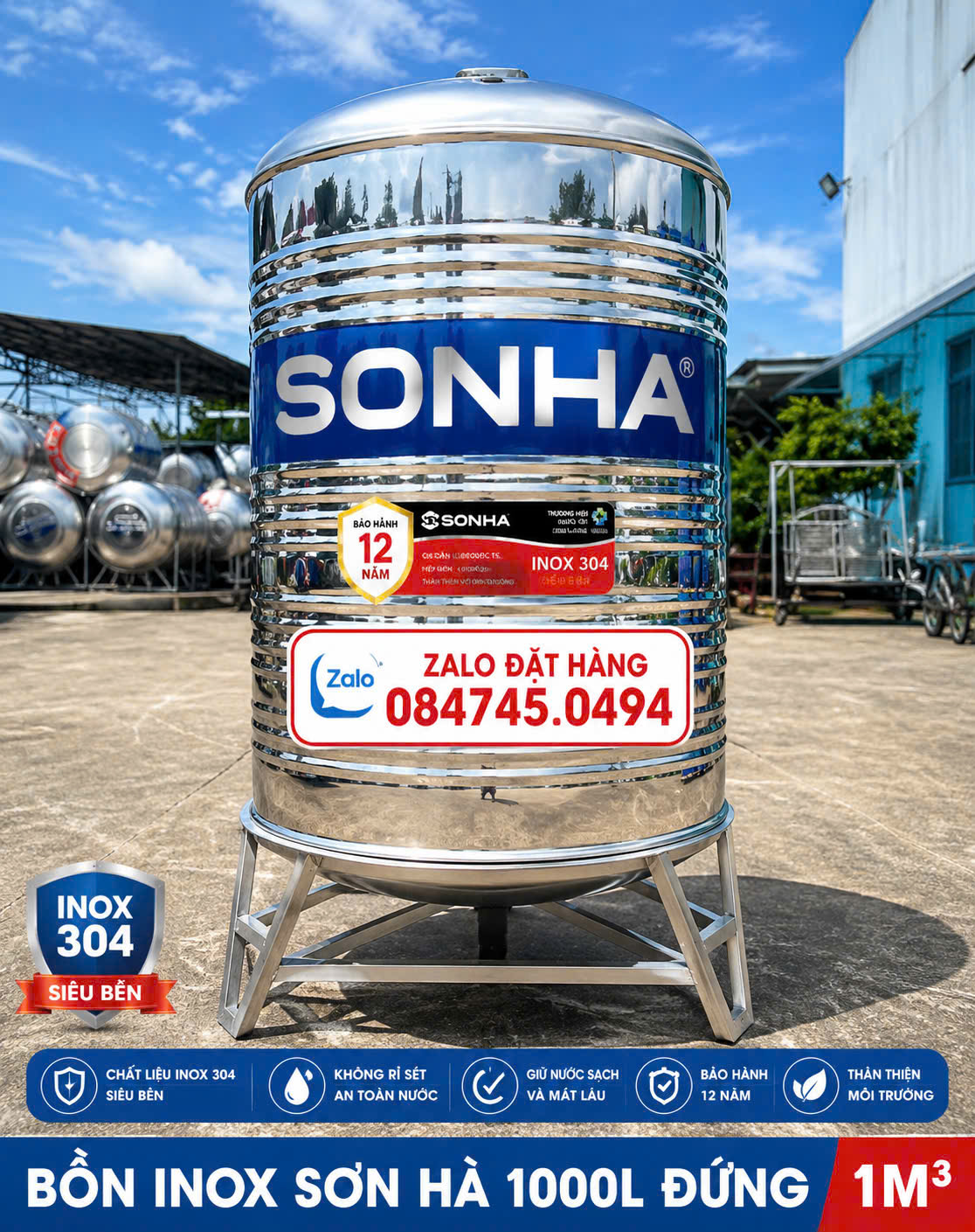 Bình inox Sơn Hà 500L 0.5 khối đứng giao miễn phí Toàn Quốc