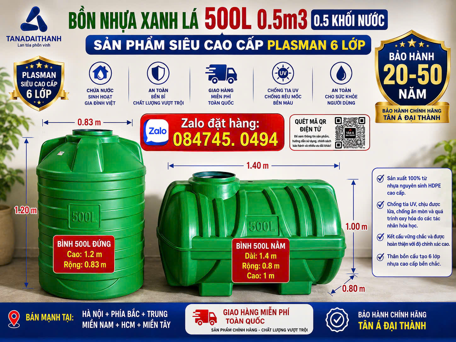 Tét nước 500L 500l lít 0,5m3 xanh lá siêu bền 6 lớp dày plasman bh 20 năm chứa nước giao miễn phí Toàn Quốc